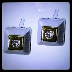 Two tone 14KT Gold diamond studs